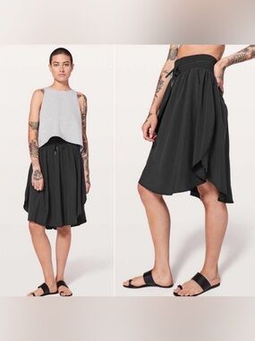 Lululemon Athletica Everyday black skirt Smocked-Waist Black High-Low Skirt